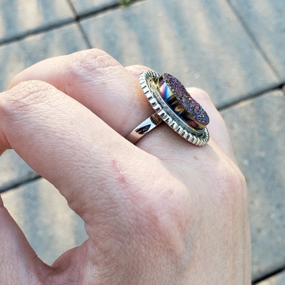 ⭐CLEARANCE⭐ Final Price drop!Round Multi colored druzy unique silver ring OOAK - Picture 6 of 8